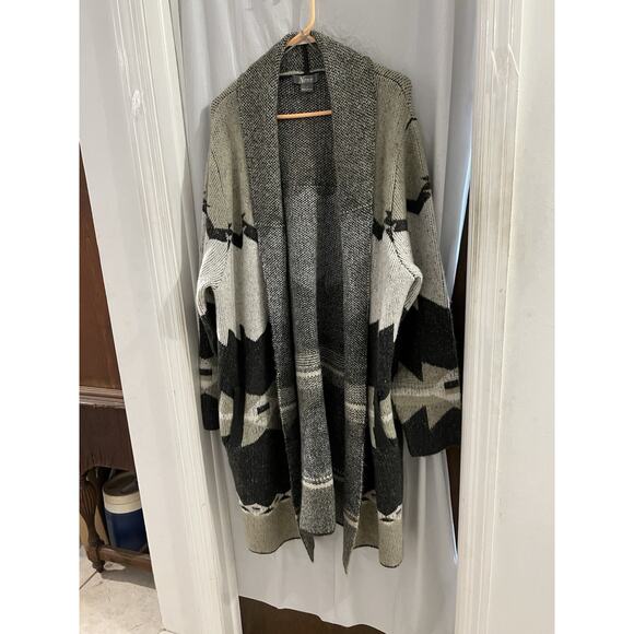 Natural Reflections Taupe Black Brooklyn Shawl Collar Coatigan Sz Xxl Aztec - Picture 2 of 7